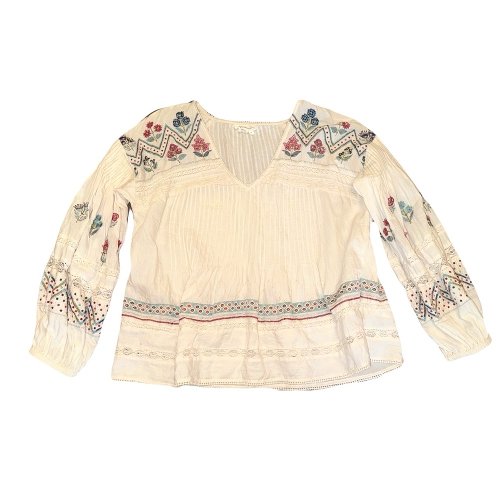 Anthropologie Kayla Cream Embroidered Peasant Blouse Sz Med Retail $138 - Picture 5 of 9